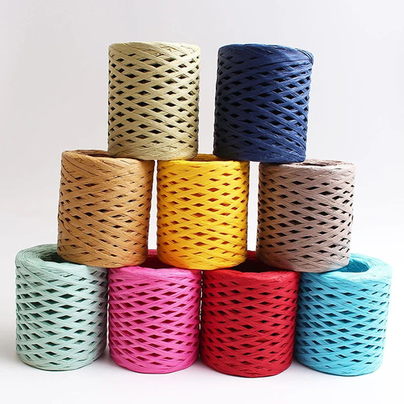 

200M/Roll Raffia Paper Ribbon Yarn Handmade Craft Color Knitted Rope fit Party Home Decoration Props DIY Gift Packaging Supplies