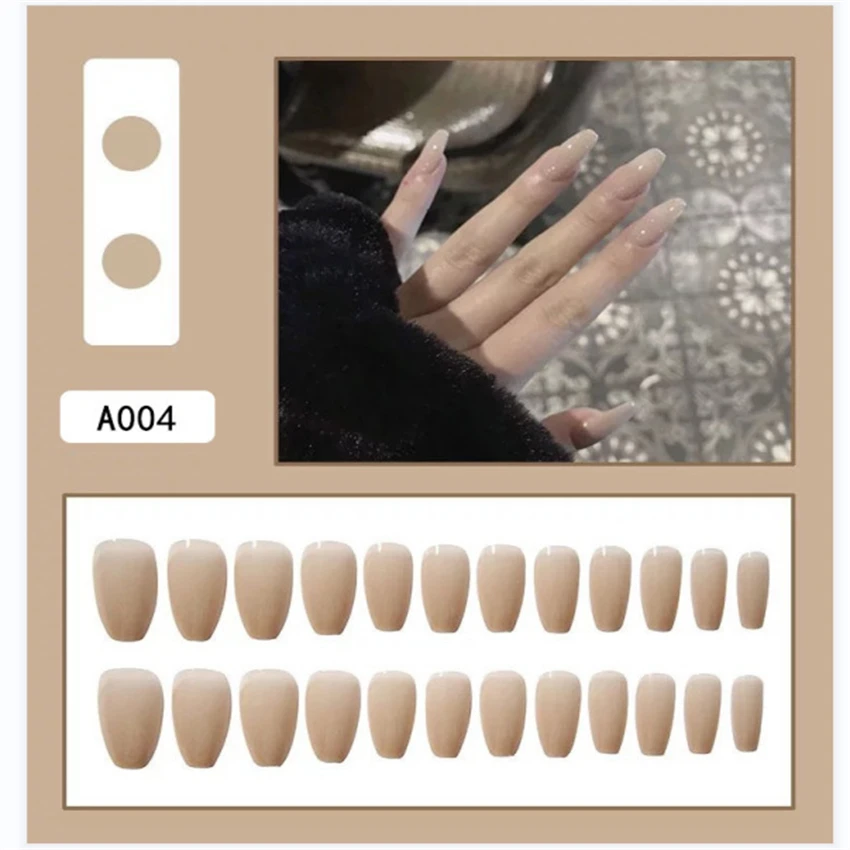 

24Pcs/Set Nude Removable Stick Press on Nail French Full Coverage Acrylic Wearing False Nails Handmade Long Fake Nails Tips