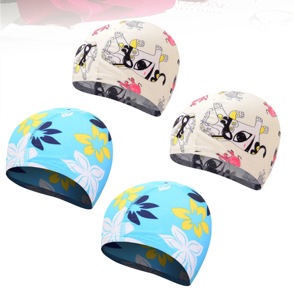 

4 Pcs Girls Swimming Hat Accessories Cap Hair Protection Easy to Wear Kids Headwear Comfortable