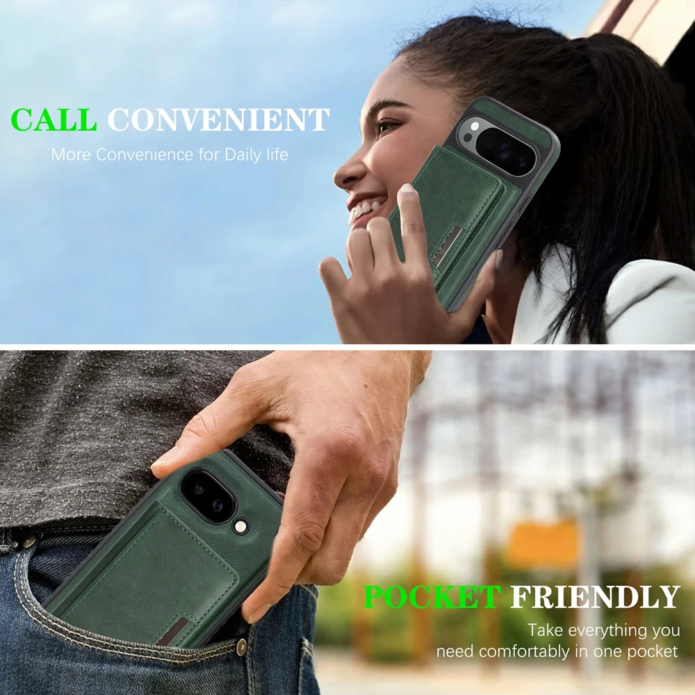 حافظة جلدية مغناطيسية 2 في 1 لهاتف جوجل بيكسل 9 10 برو 9A 9pro 10Pro XL فتحات بطاقات حامل بطاقات شحن لاسلكي غطاء هاتف #3