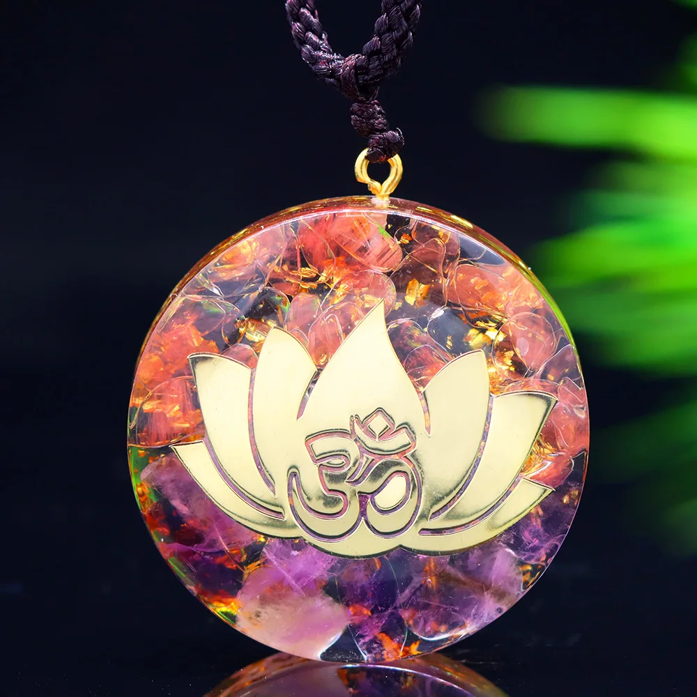 Lotus Orgone Necklace Energy Generator Healing Reiki Amethyst Red Quartz Natural Stone Chakra Necklace Gift Resin Jewelry