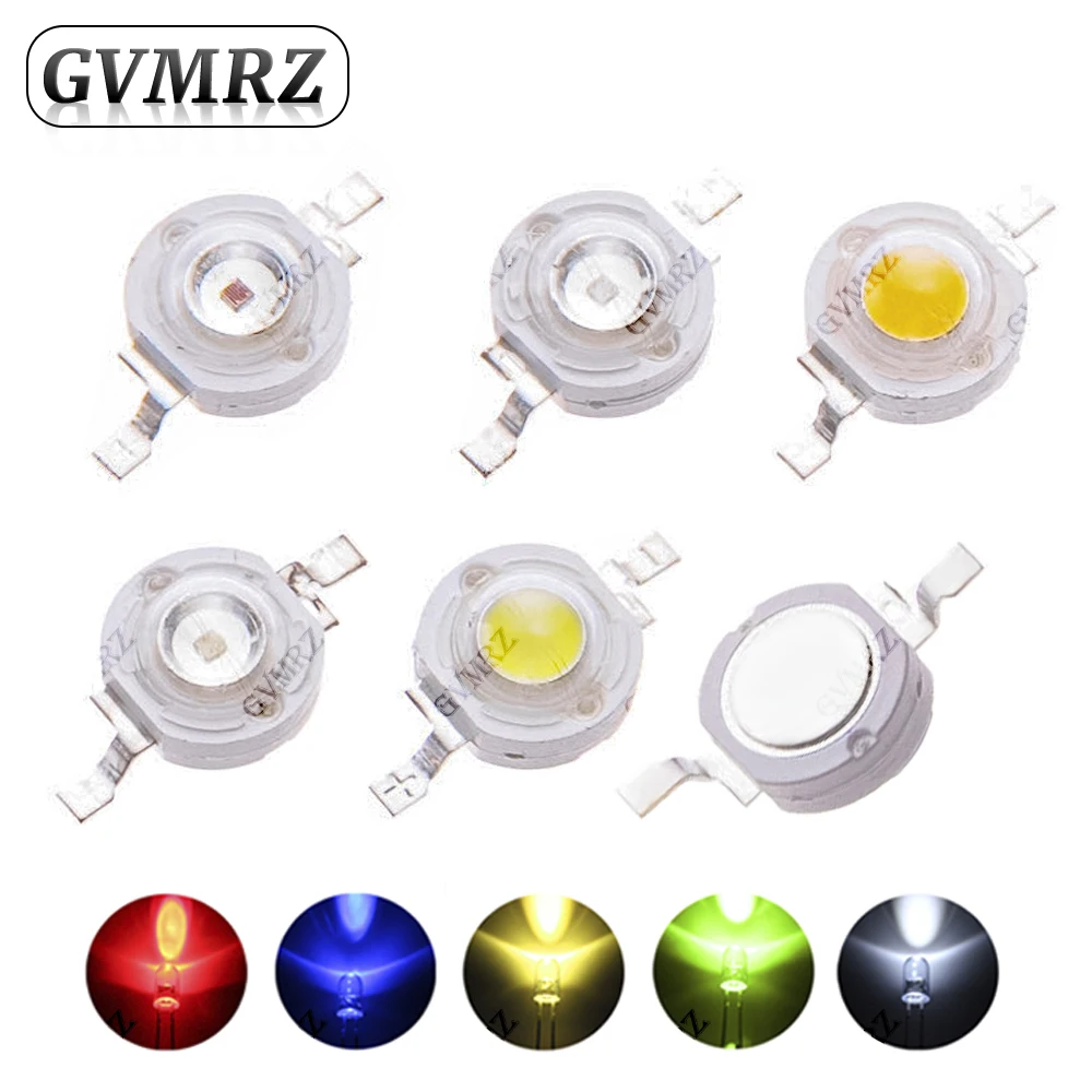 

10 шт. светодиодных чипов 1 Вт (белый, красный, желтый, синий, зеленый) для печатных плат и DIY-электроники