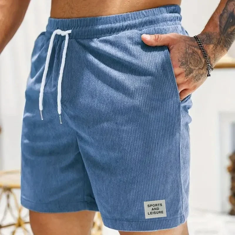 Summer New Solid Color Lace-up Sweatpants Corduroy Simple Quarter Shorts Men's Shorts Casual Pants