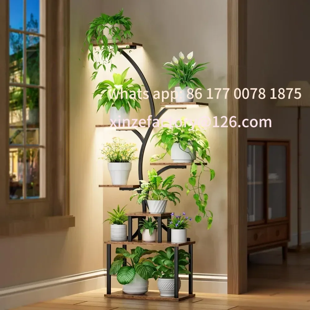 Customizable Indoor Flower Rack with Grow Light, Indoor Plant Rack, Metal Display Flower Pot Rack, Floor-standing Storage Rack