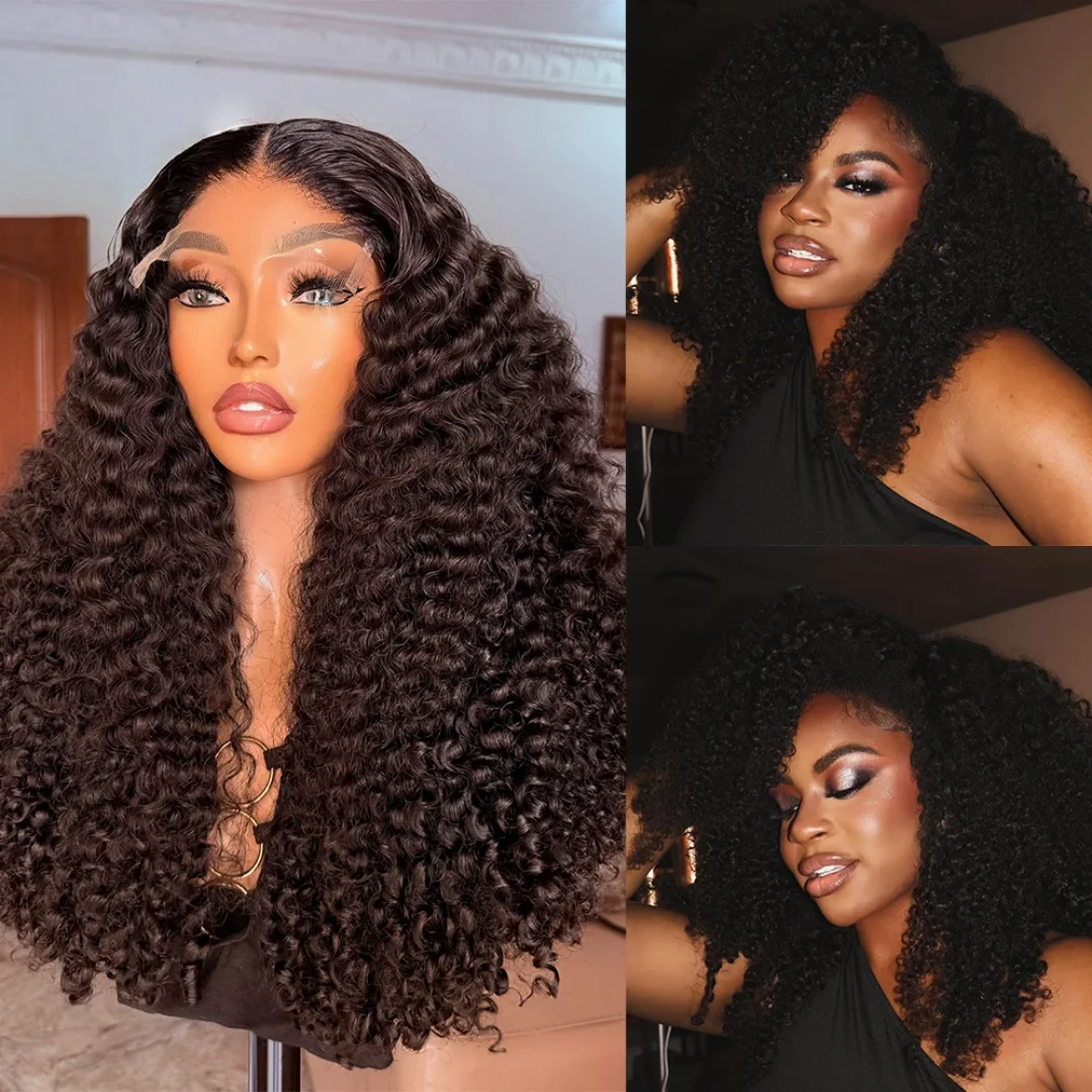 

26 дюймов Kinky Curly 180 Плотность Мягкий Длинный Натуральный Черный Глубокий Парик Фронта Шнурка Для Женщин С Волосами Младенца Предварительно Сорванные Бесклеевые Ежедневно