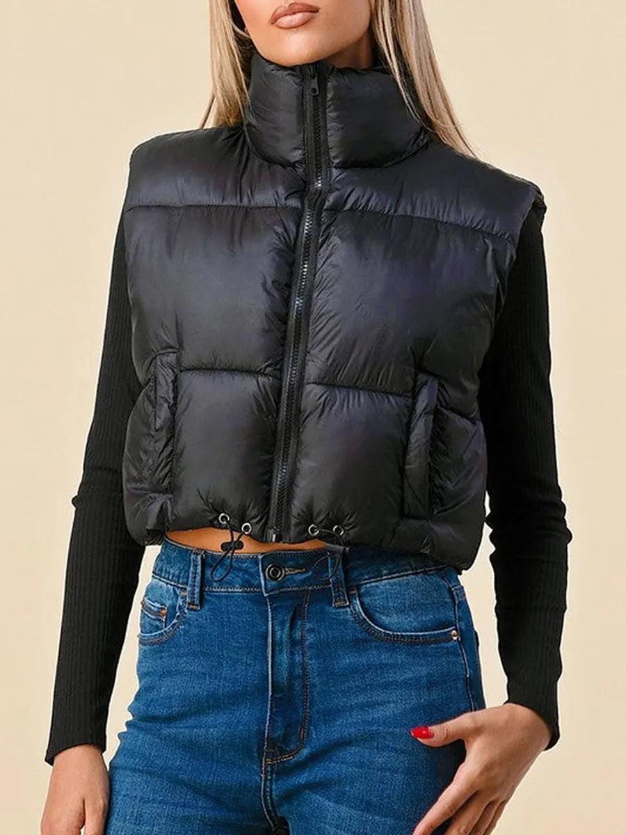 Fashion Women’s Padded Vest Sleeveless Zip Up Crop Puffer Gilet Winter Warm Quilted Coat Outwear Streetwear