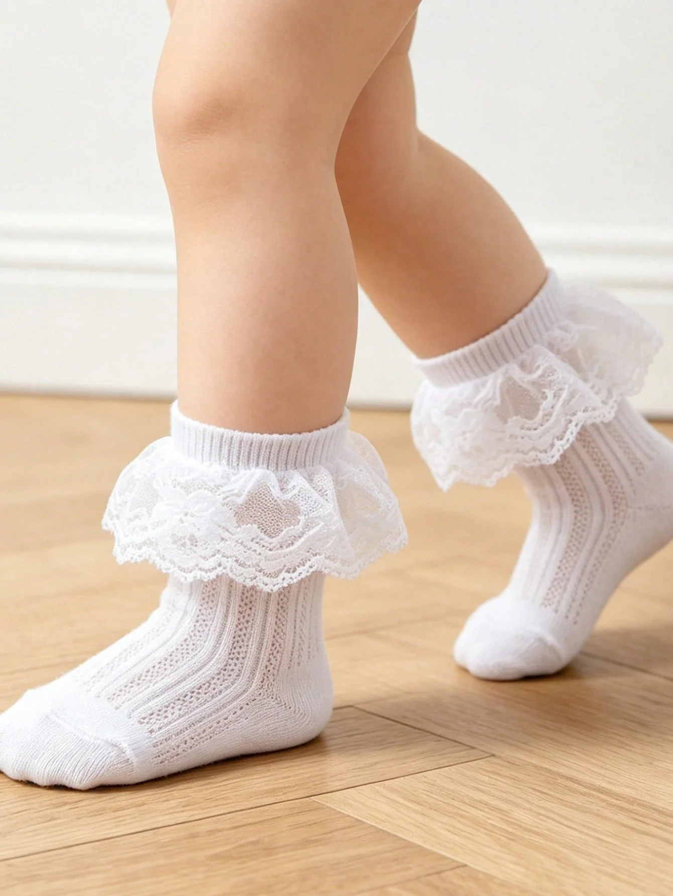 3 Pairs of Baby Girl's Socks White Lace Trim Sweet Lady Style Soft and Breathable Mesh Short Socks For Toddlers Infants Newborns view 5