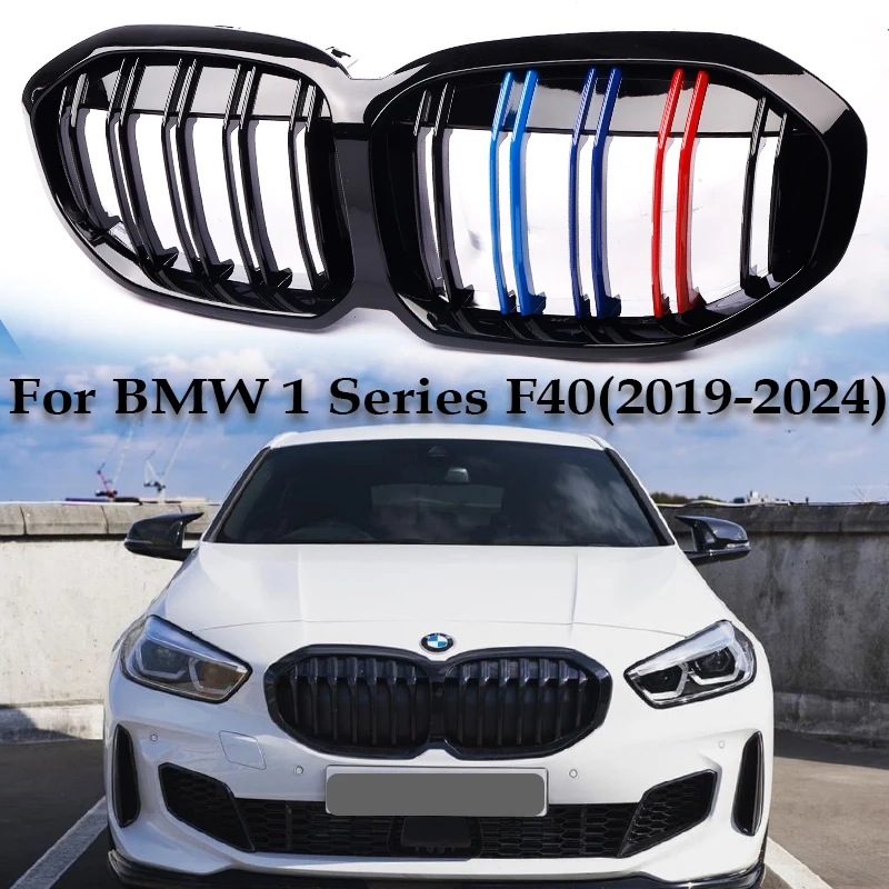 

Front Bumper Kidney Diamond Grille M Color For BMW 1 Series F40 2019-2025 Carbon Fiber Chrome Grill Double Slat Black Auto Parts