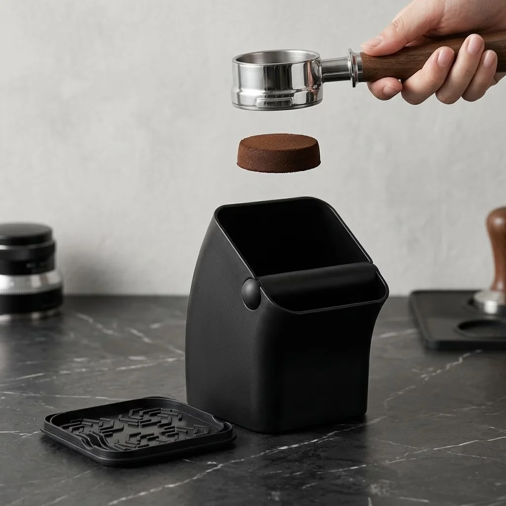 Caja para desagotar el café con tapa, cubo para recoger los posos de espresso, varilla desmontable para desagotar, accesorios para cafetería casera.