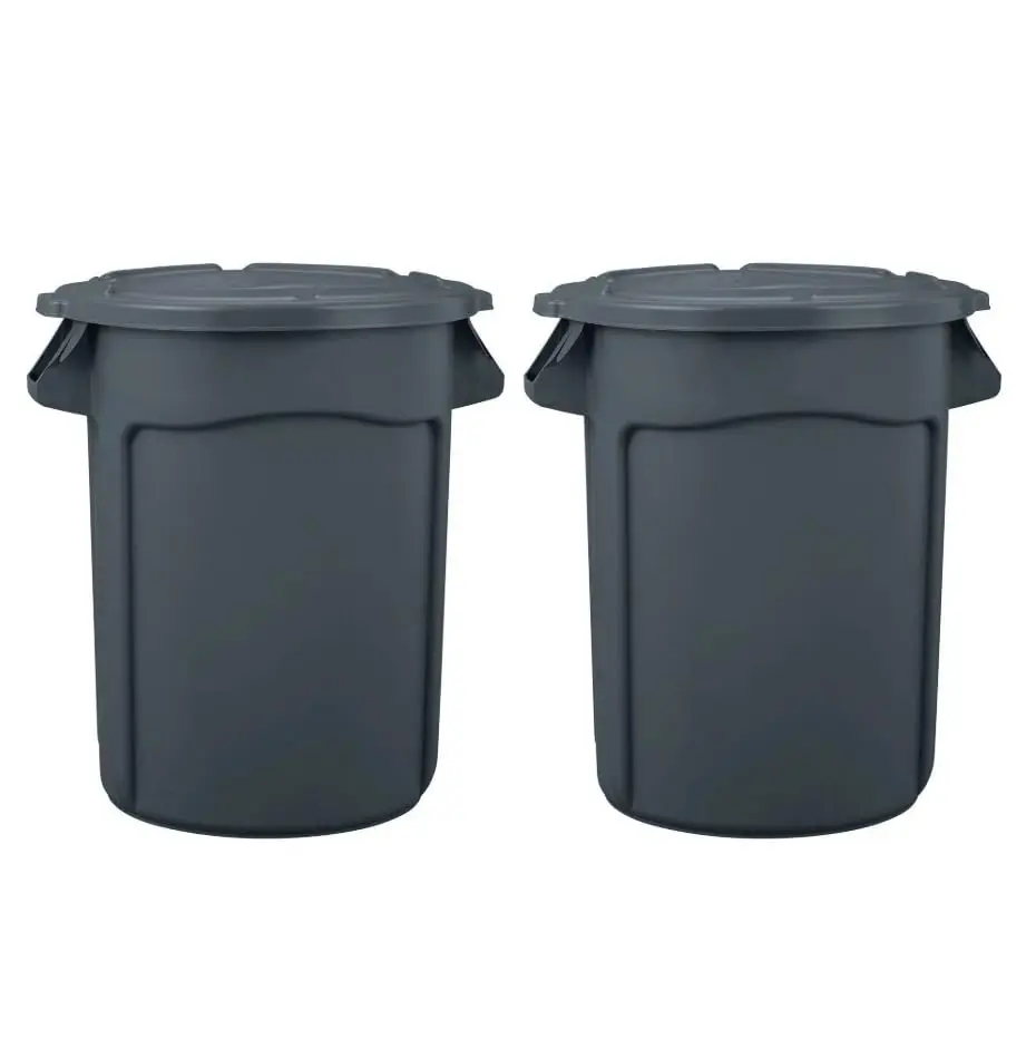 

2PCS 32 Gallon Heavy Duty Plastic 1 Compartment Garbage Cans Trash Cans Rubbish Bin with Lid Reinforced Base