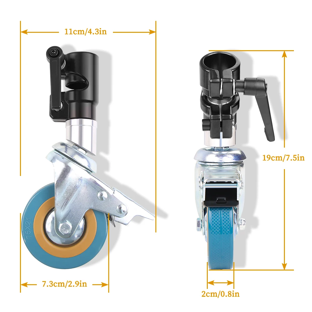 3Pcs C-Stand Swivel Caster Wheel Set,25MM Diameter For Photography Century Foldable Light Stand Tripod Magic Leg