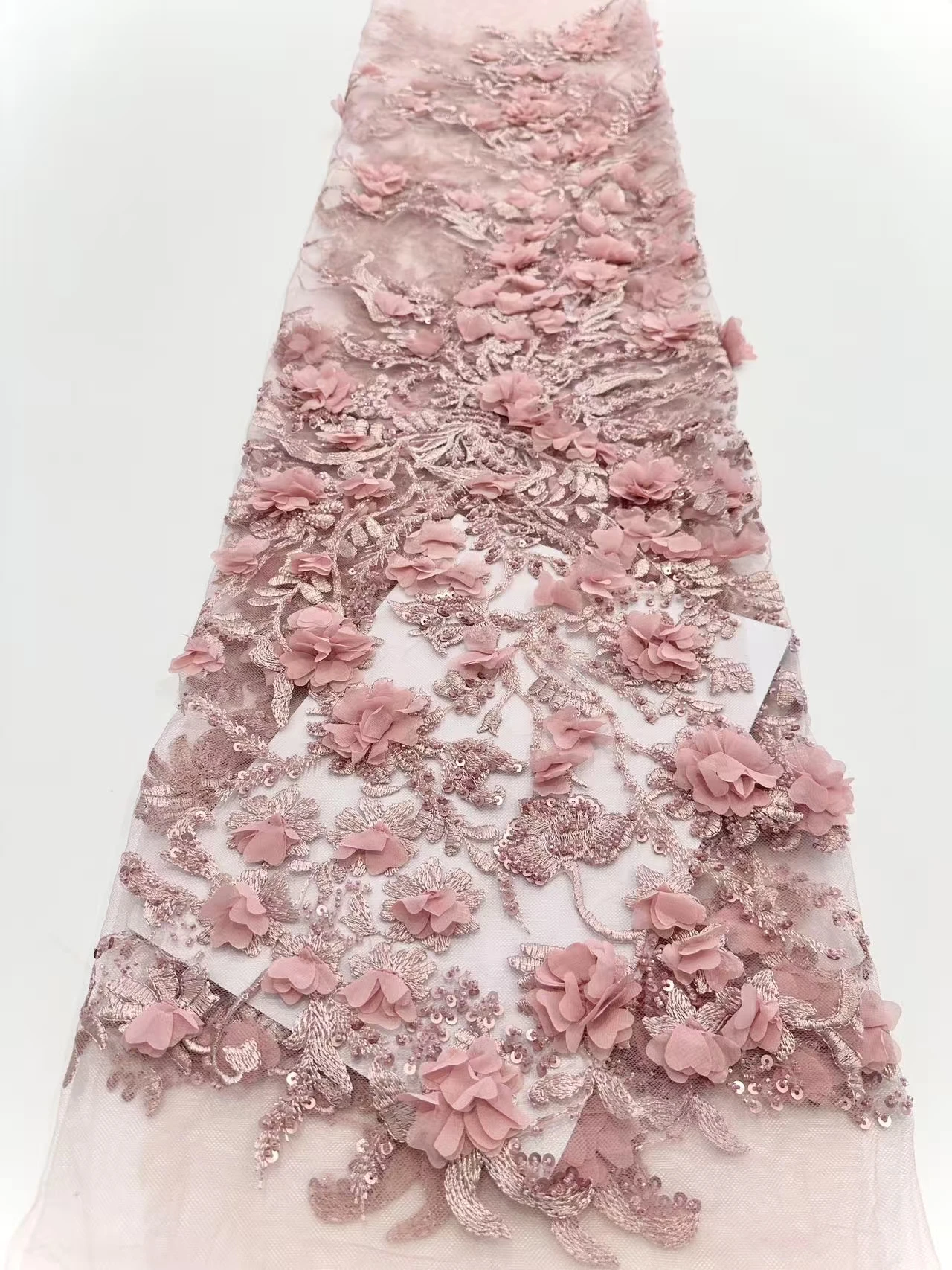 

2025 African French Nigerian High End Tulle Lace Fabric 3D Flower With Beads Sequins Mesh for Wedding Party Bride Sewing Dress