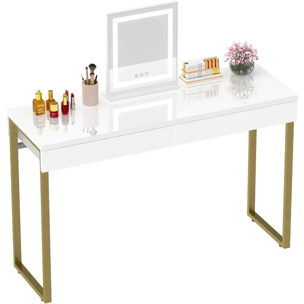 

Vanity Desk with 2 Drawers Glossy White 39 inch Modern Home Office Computer Desk Makeup Dressing Console Table