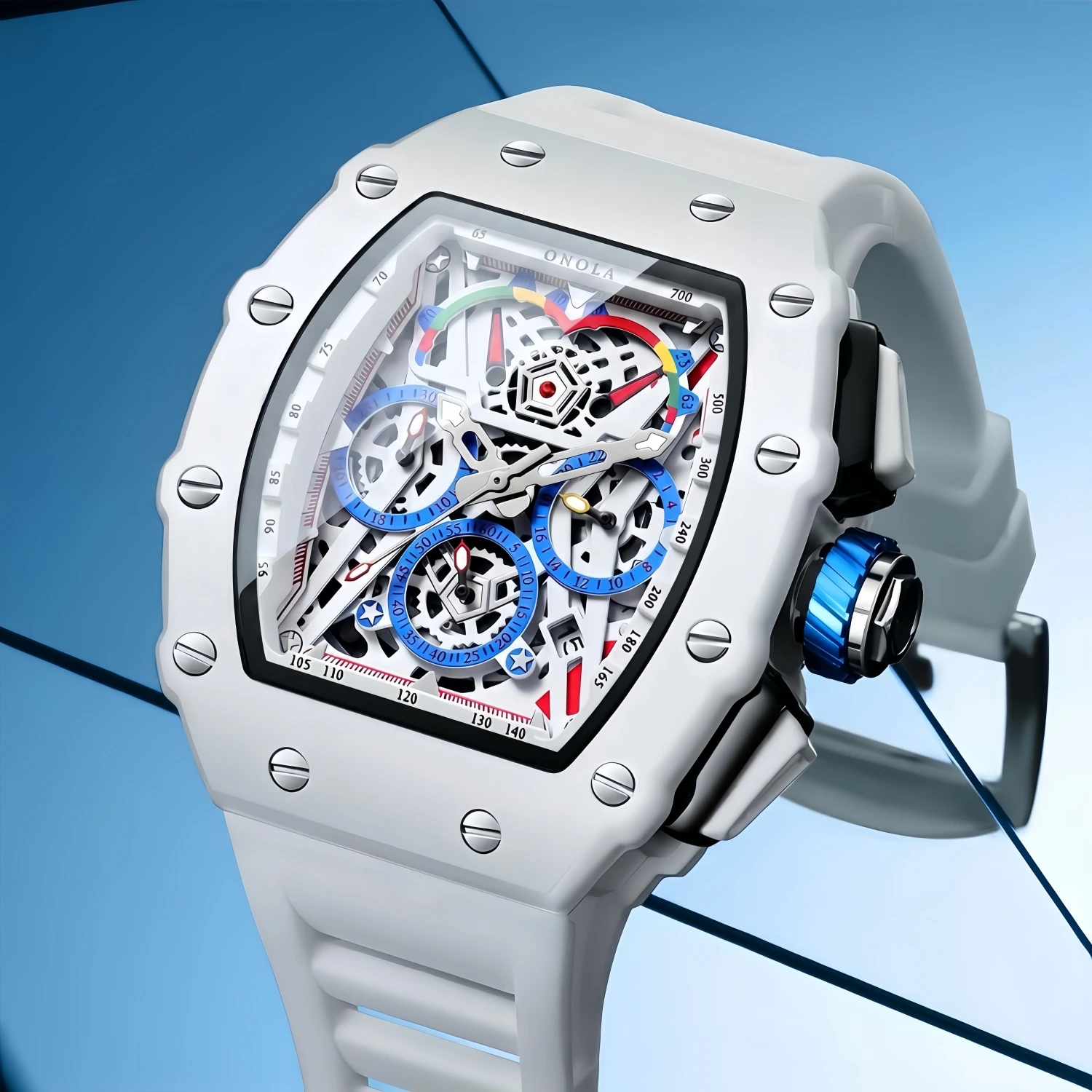 Reloj de lujo para hombre ONOLA moda casual multifuncional cinta de silicona impermeable reloj de cuarzo blanco