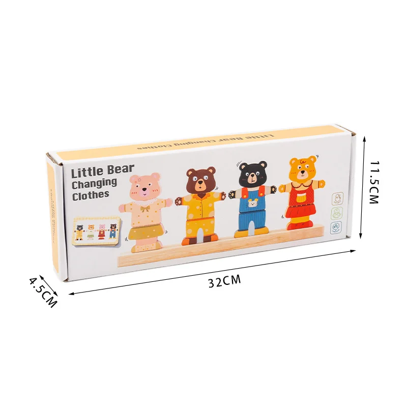 Oso pequeño de madera Montessori para cambiar ropa, bloques de vestir, juguete educativo, rompecabezas colorido, juego imaginativo para niños