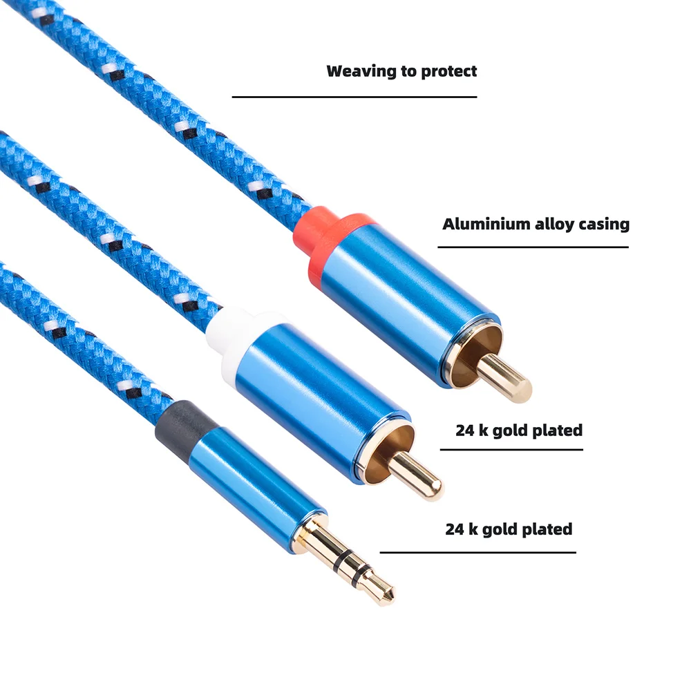 ذكر إلى 2 RCA كابل موزع سماعة أذن ذكور ، age age ، Aux Audio ، كابل مكبر صوت ، هاتف ، سماعة رأس ، m