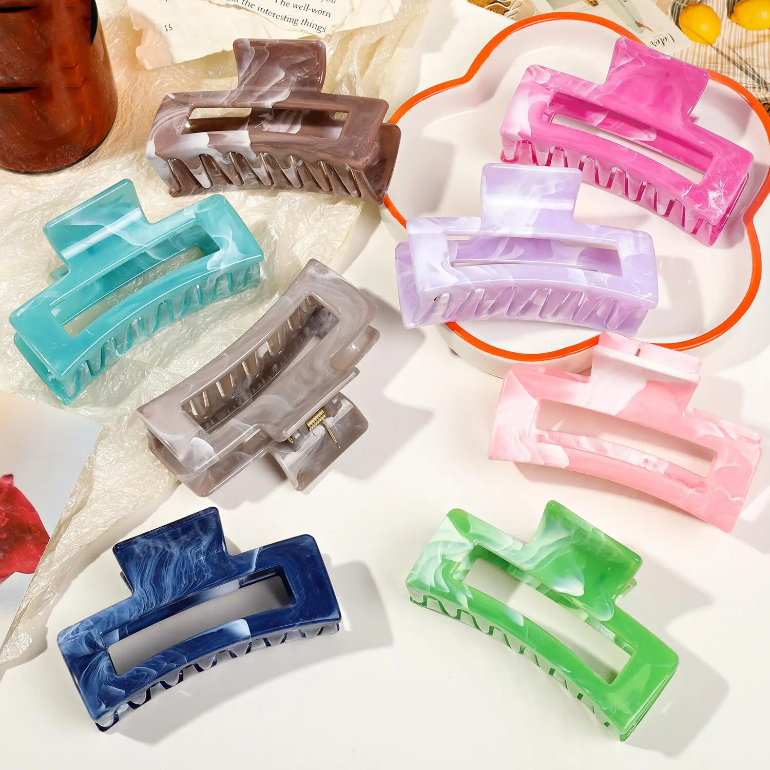 جديد الاكريليك مشبك شعر انتزاع القوس مشبك شعر كبير كبير هندسي الجوف مربع دبابيس الشعر المشابك للنساء فتاة إكسسوارات الشعر