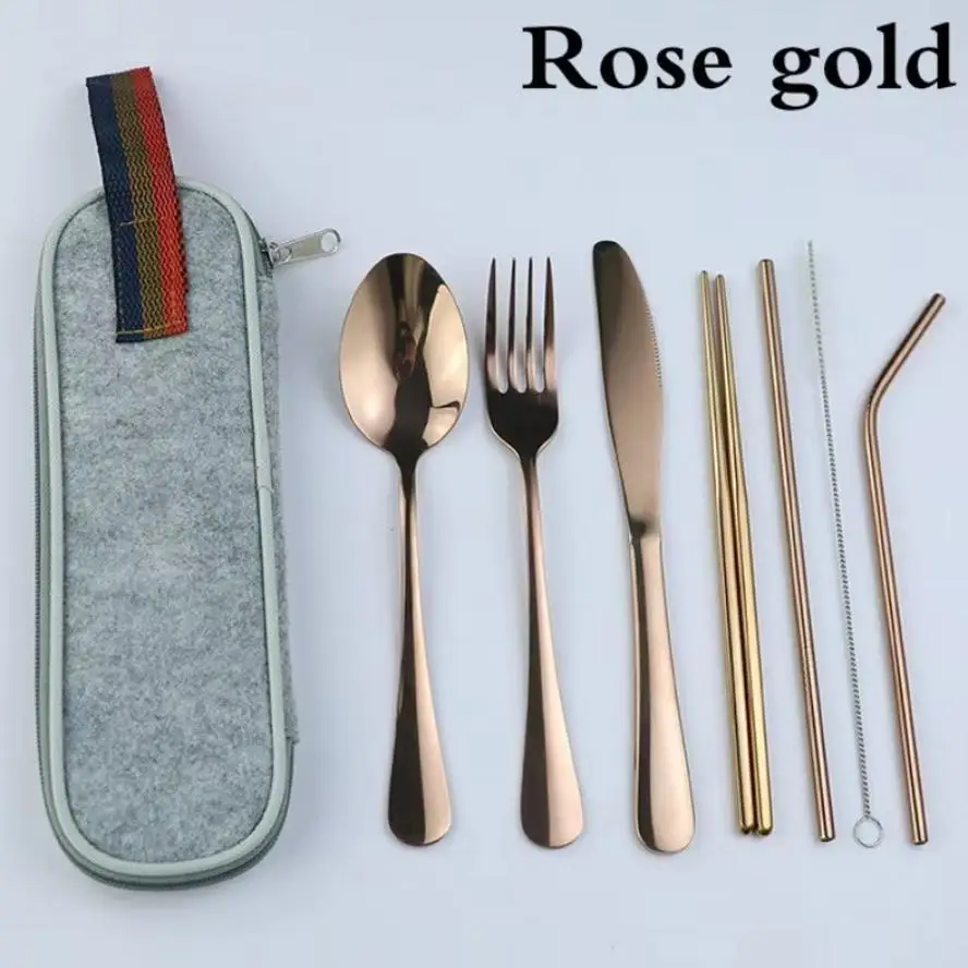 New Reusable Straw Spoon Fork Chopsticks New Dinnerware Set Travel Camping Cutlery Set Portable Case Multicolor Home Supplies