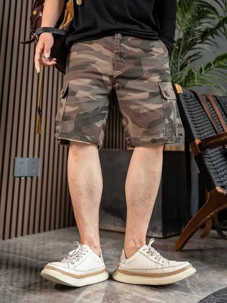 Pantalones cortos para hombre, pantalones cortos de camuflaje con múltiples bolsillos, pantalones cortos de medio carga para hombre, ropa de calle holgada de lujo Harajuku de verano, ropa ancha Y2k