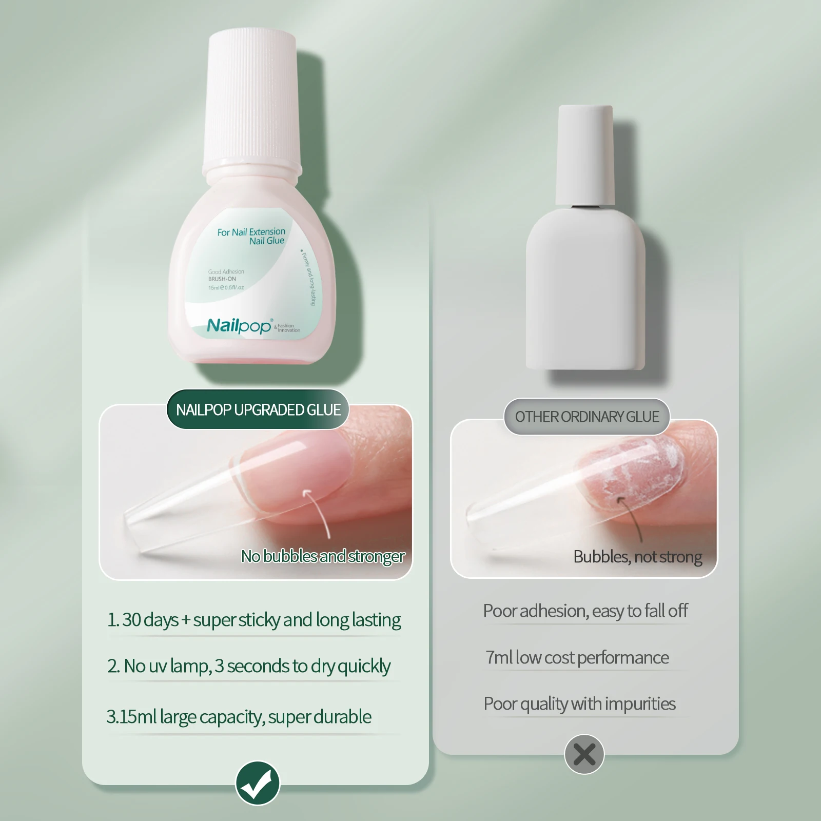 Nailpop 15ml Brush On Nail Glue Easy Application Long-Lasting Super Strong Nail Bond for Acrylic Nails Nail Tips Press On Nails image 3