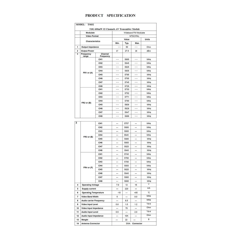 

AC57-TS832 Беспроводной передатчик FPV 5,8G 600 МВт с антенной Беспроводной AV-передатчик для FPV мультикоптера RC Quadcopter