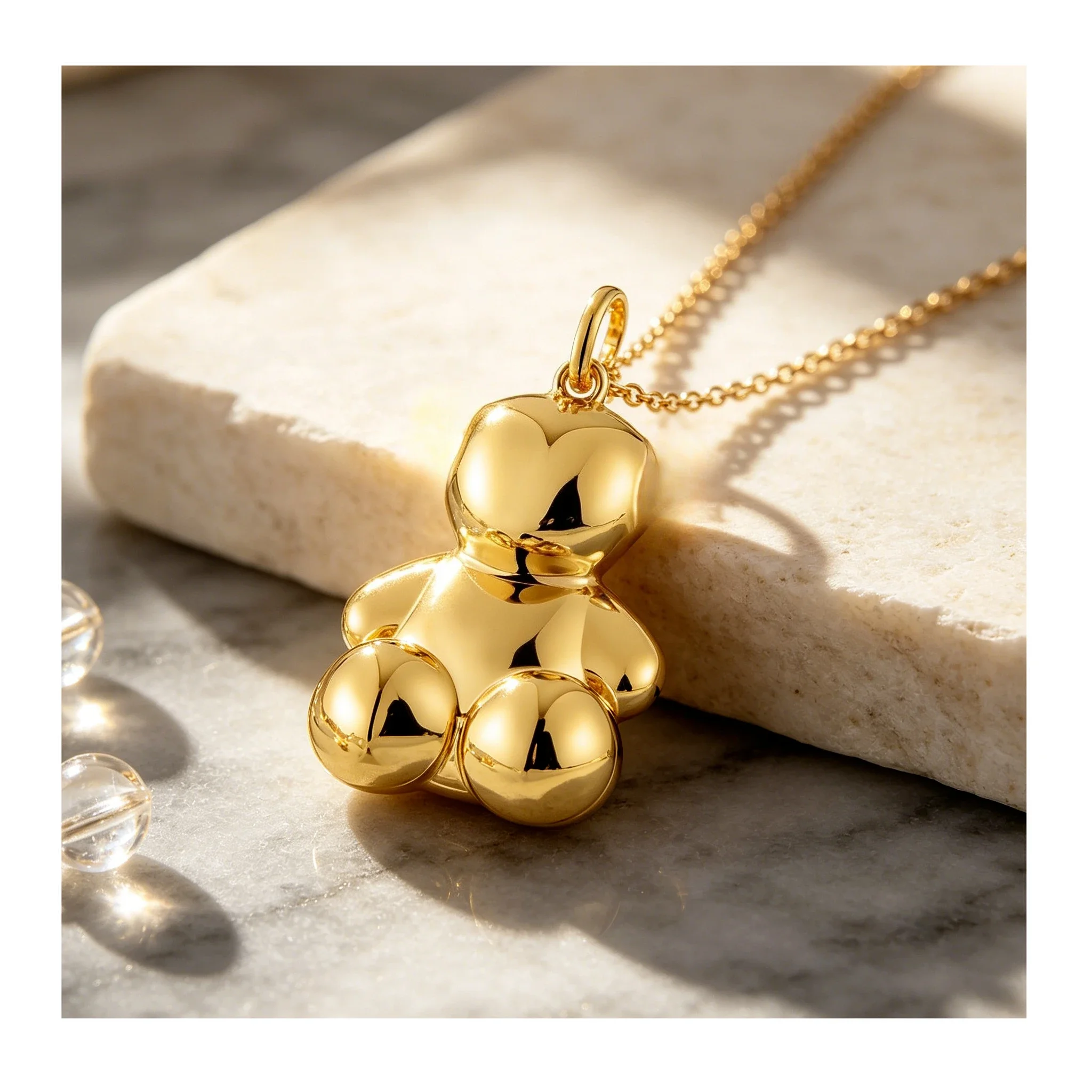 Glossy 18K Gold Plated 3D Sitting Teddy Bear Charm Pendant Stainless Steel DIY Necklace Bracelet Jewelry Charm Women Lovely Gift