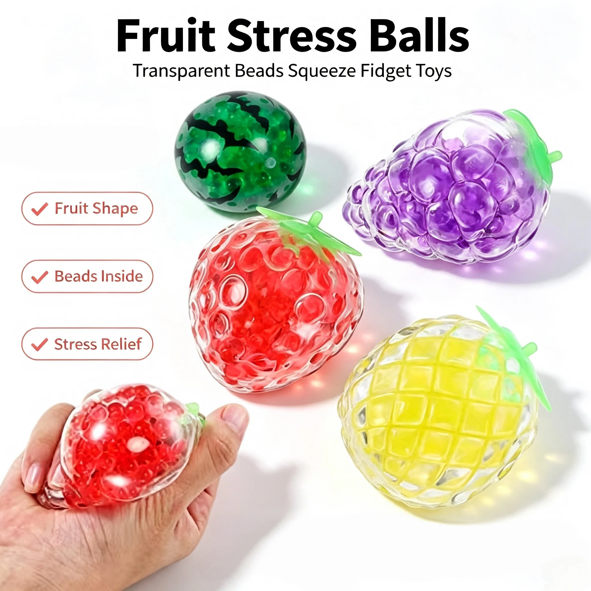 Squishy Fidget Squeeze Sensory Balls TPR Simulated Fruit Fun Trick Squeezing Stress Anxiety Relief Adults Creative Novelty Gifts