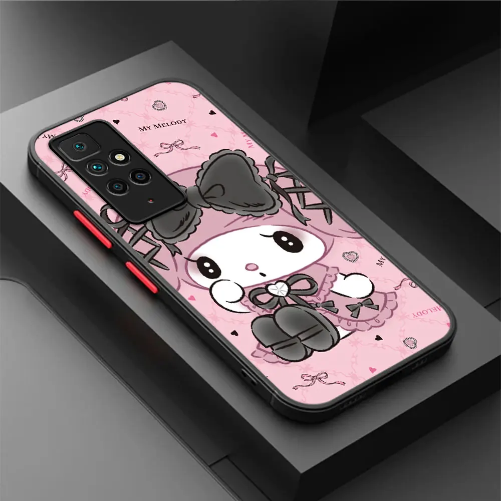 Matowy pokrowiec na telefon Xiaomi Redmi Note 11 Pro Plus 10 12 9S 12S K40 10C 9 9C 9A 11S 9i A1 Black Funda Anime Kuromi My Melody