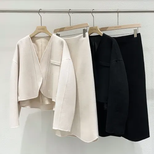 노소라 진품 2024년 가을 신상품 한국 디자이너 브랜드 J.CHU 우아한 양모 코트 반 스커트 직선형 스타일 정통한 통근 패션 