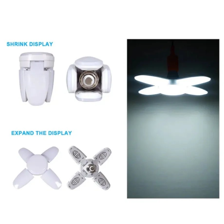 Lámpara de sincronización con aspas de ventilador, bombilla LED E27, AC85-265V, 28W, 360 °, plegable, Industrial, para el techo del hogar, luz de