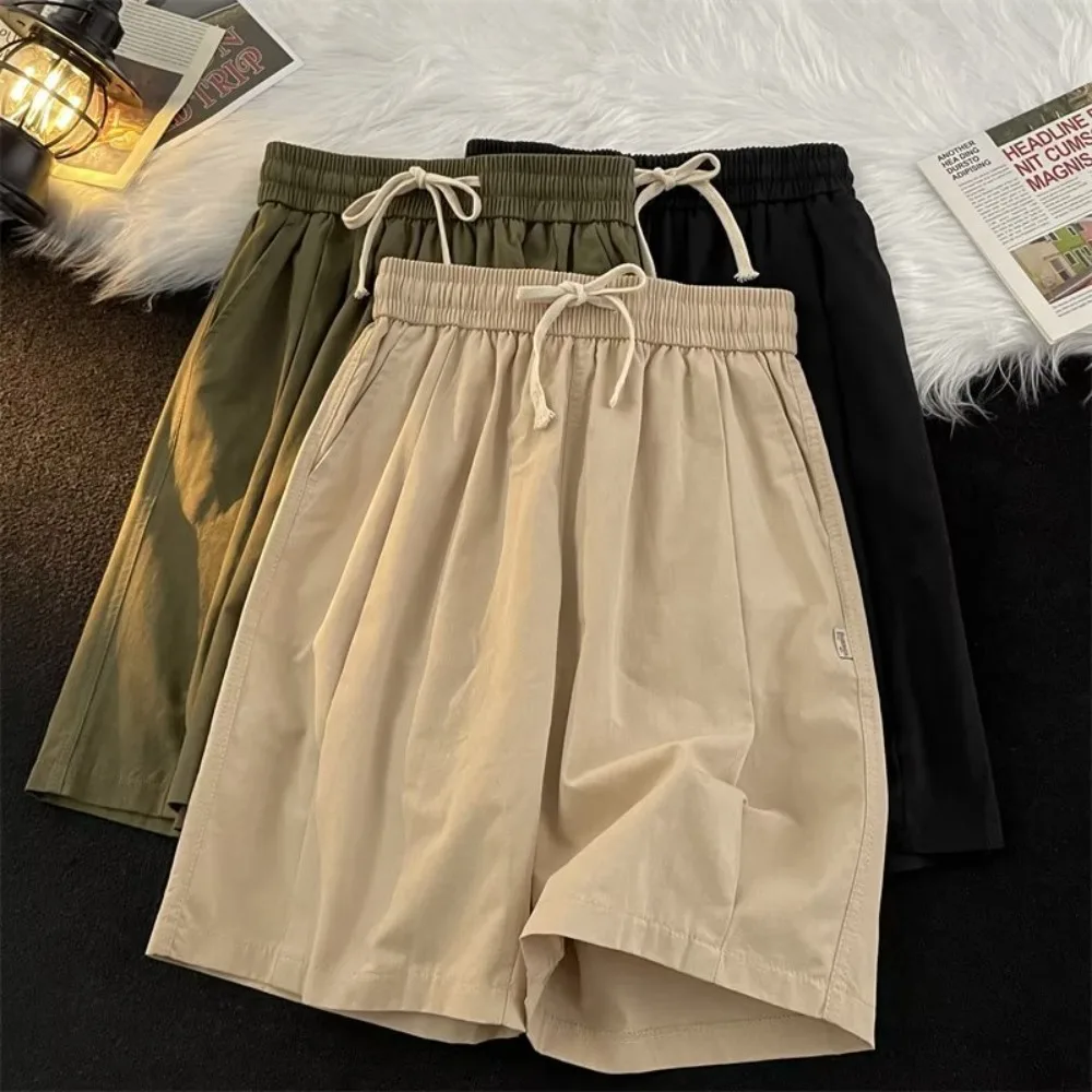 

Casual Thin Loose Sports Shorts Simple Pants Elastic Waist Sweatpants Solid Pocket Drawstring Short Trousers Beach