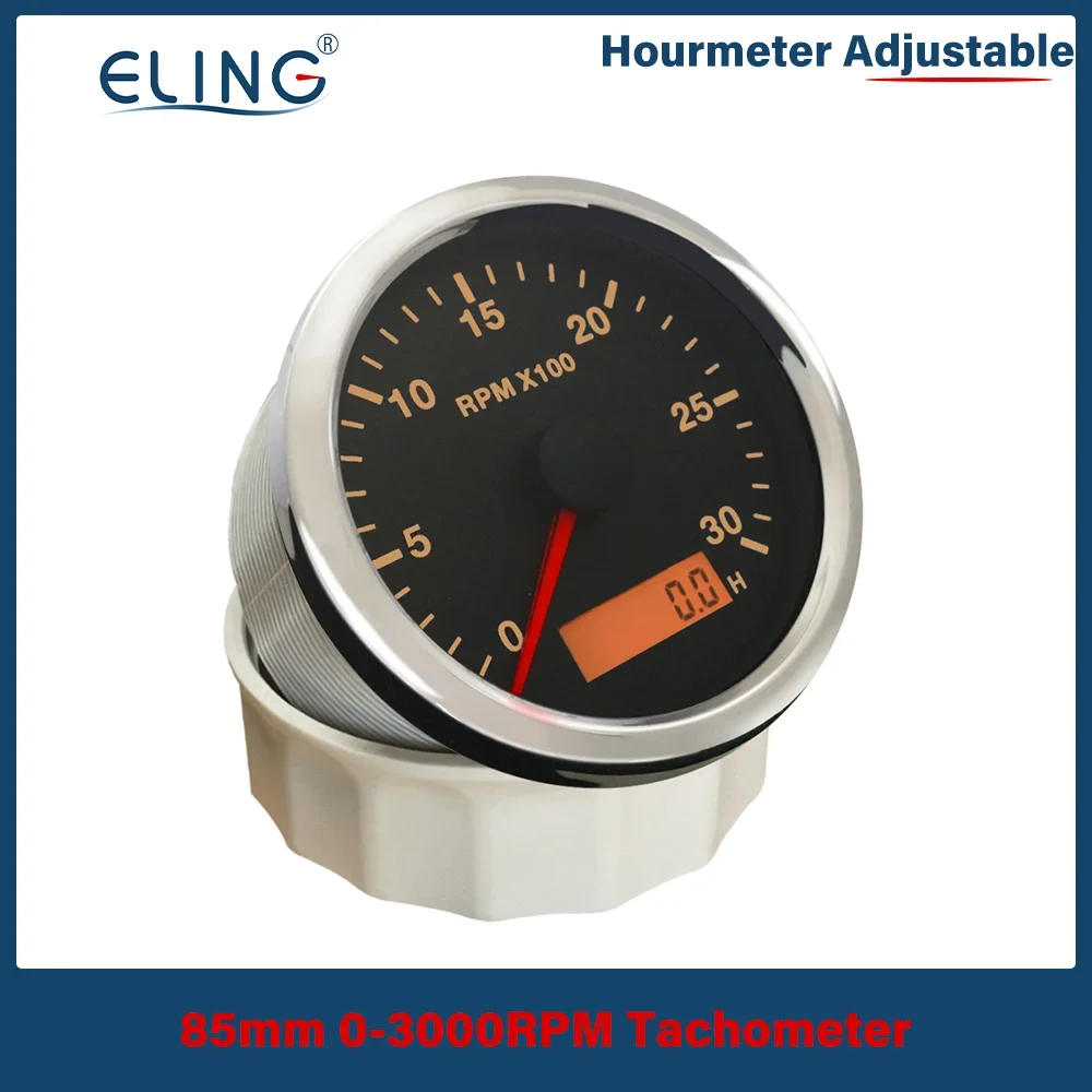 ELING Universal 85mm Tachometer With Hourmeter 3K 4K 8K 12K 12V/24V Red Yellow Backlight For All Car Boat Motorcycle