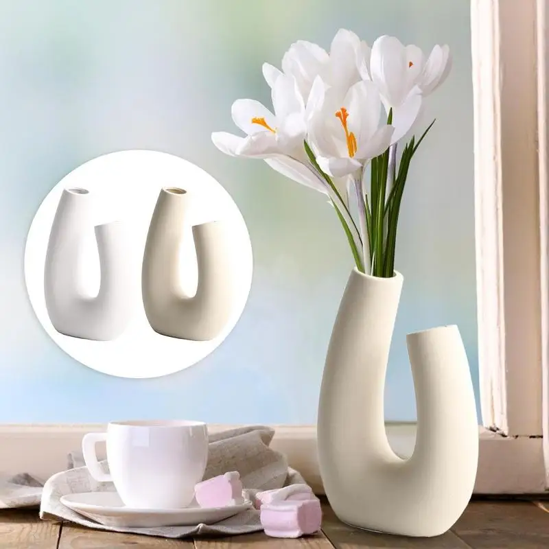 Decorative Vase Northern Europe Minimalism Flowerpot U-shaped Vase Handmade Ceramic Flower Planter Tabletop Decoration For