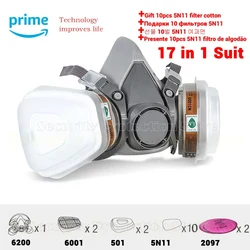 6200 Mask 17in1 6200 Half Facepiece Gas Mask Respirator With 6001/2091 Filter Fit Painting Spraying Dust Proof For 3M