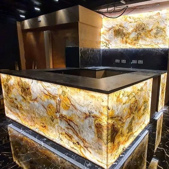 Luxury Customized Translucent Stone Nightclub Wine Bar Illuminated Commercial LED Restaurant Bar Counter Design