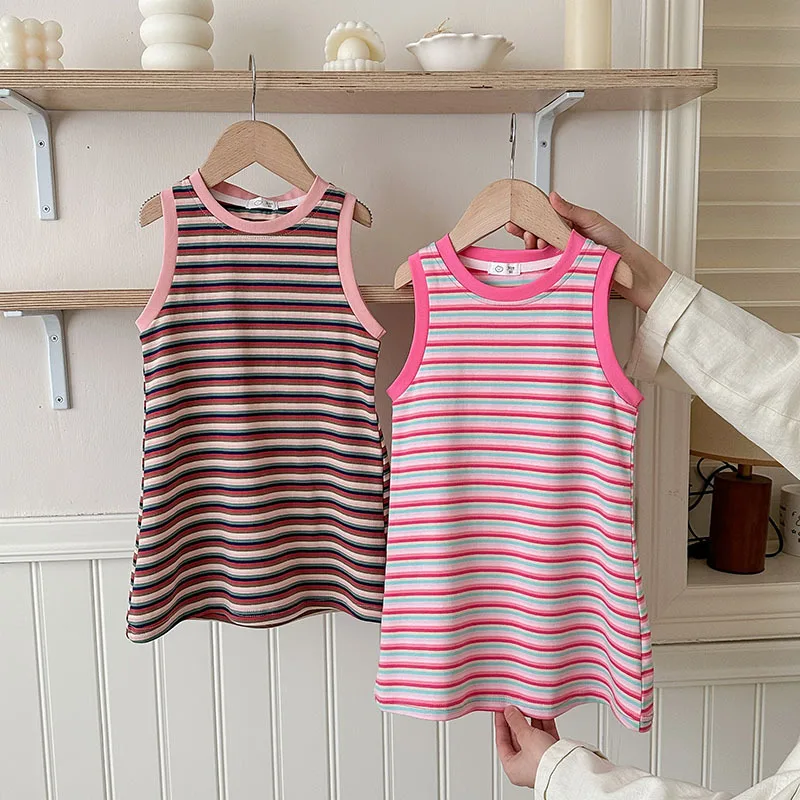 Girls Vest Skirt Summer New Foreign Style Children's Striped Bottoming Skirt Little Girl Korean Version Sleeveless