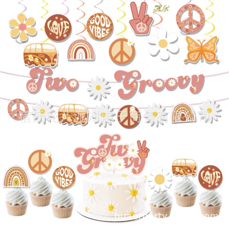 New Bohemian Rainbow Theme Birthday Party Banner Tableware Paper Plates Paper Cups Paper Towels Venue Layout Set