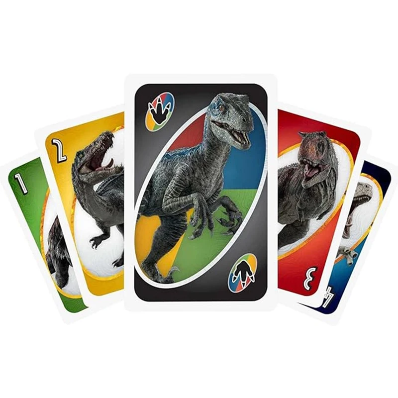 Mattel Games UNO Jurassic World Dominion for Family Night Featuring Tv Show Themed Graphics and a Special Rule for 2-10 Players