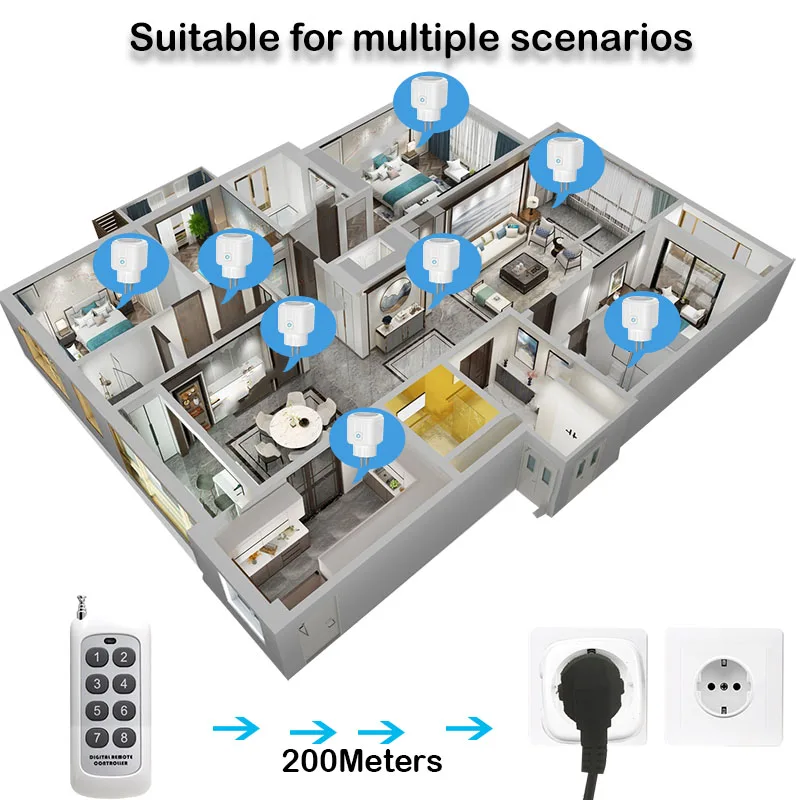 Wireless Electric Socket Remote Control Switch EU FR Plug 433Mhz 220V 230V 16A Electrical Outlets for Fan Water Heater Lamp