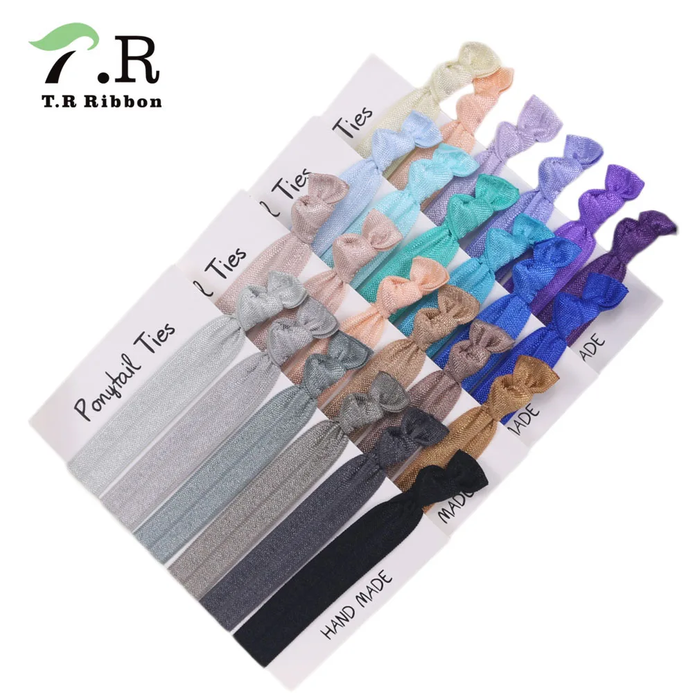 

30Pcs Solid Color Fold Over Elastic Headband FOE Elastic Hair Ties Girl Ponytail Holders Bracelet Wristbands Hair Accessories