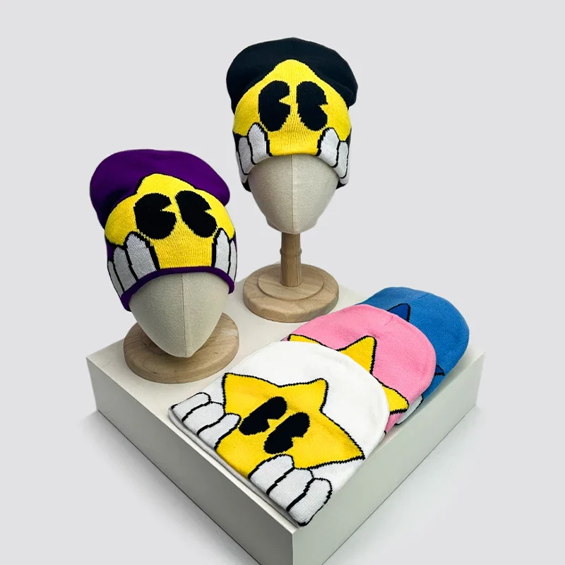 Cartoon Five-pointed Star Knitted Hats Hip Hop Warm Autumn and Winter New Versatile Beanies Personal Fashion Color Block Street