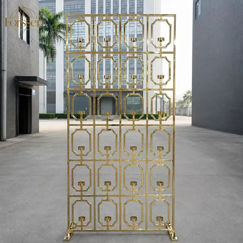 Luxury Gold Metal Wedding Candle Holder Wall Geometric Background Frame for Stage Party Event Decoration