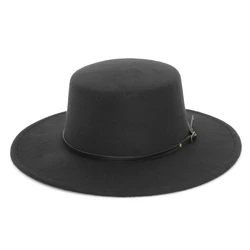 Retro Winter Autumn Women Felt Fedora Hats Belt Buckle Decorated Ladies Boater Hat Flat Brim Church Hats Women Elegant2023