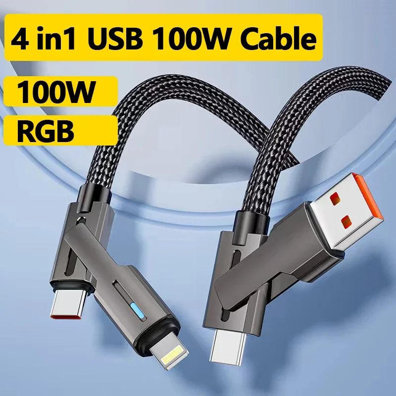 

4In1 USB C to Lightning Cable 100W High-Speed Charging&Fast Data Transfer CarPlay&Android Auto Support Multi Charger Cord Com