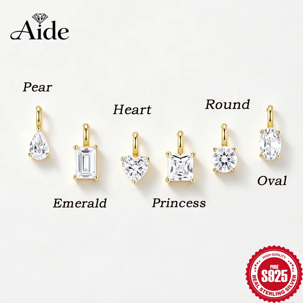 AIDE 925 Sterling Silver Classic Geometric Large Zircon Pendant Women's INS Exquisite Necklace Huggies Dropped Accessories Gifts