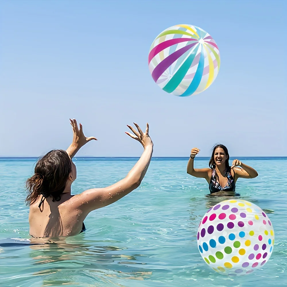 27cm Inflatable Beach Ball Rainbow Stripe Transparent Blow Up Water Ball For Pool Party Beach Swimming Game Outdoor Indoor