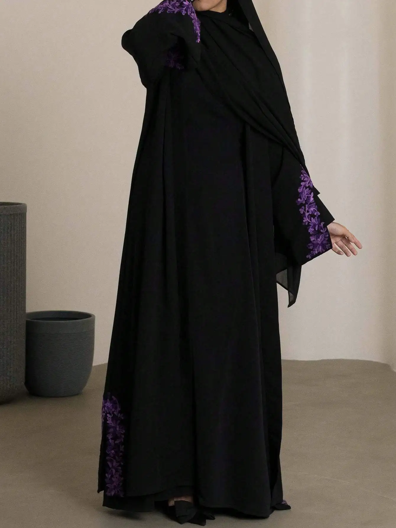 Moyen-Orient ample broderie Abaya manches longues ouvert devant Abayas arabe caftan Maxi robes femmes Jilbabs sans Hijab