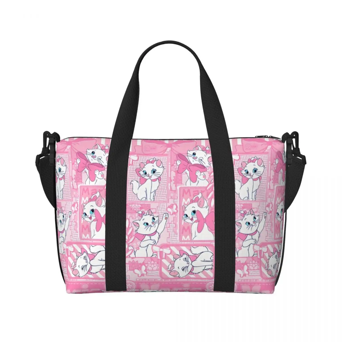 

Custom Adorable Marie Cat Beach Tote Bag for Women Extra Large Gym Carry On Movie Pink Travel Shopping Bags