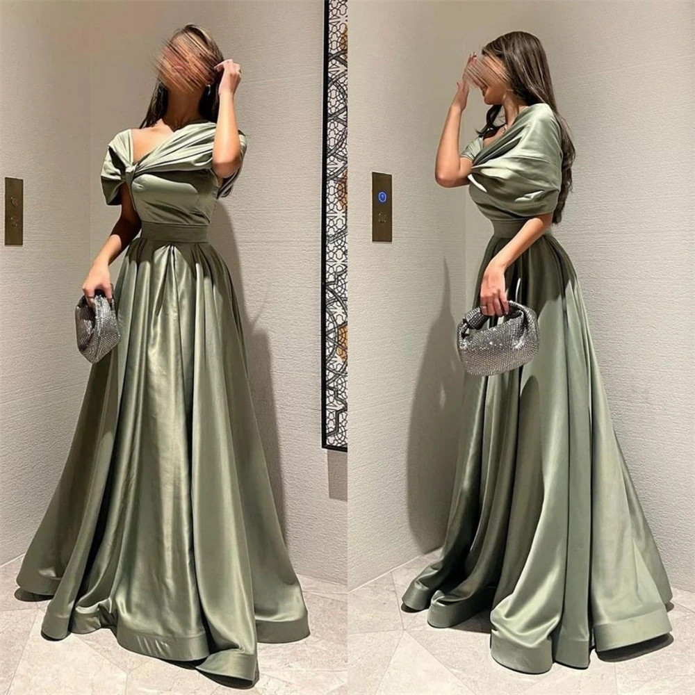 

Jiayigong Sexy Casual Satin Draped Pleat Cocktail Party A-line Off-the-shoulder Bespoke Occasion Gown Long Dresses