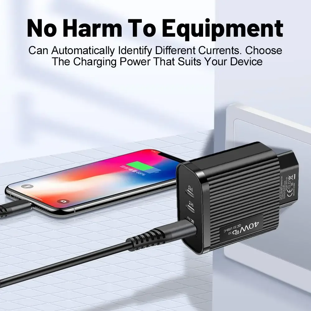 شاحن هاتف ABS عالمي USB 3 منافذ من النوع C شاحن 40 وات شاحن سريع للهاتف